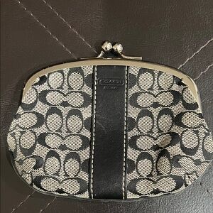 Coach Black and Cream Patterned Coin Purse